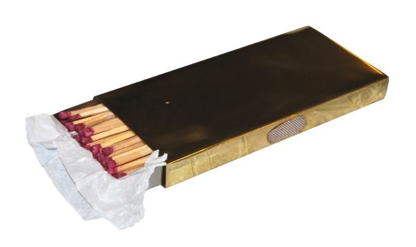 Brass Box Fireplace Match Holder with Striking Strips (Matches Included)
