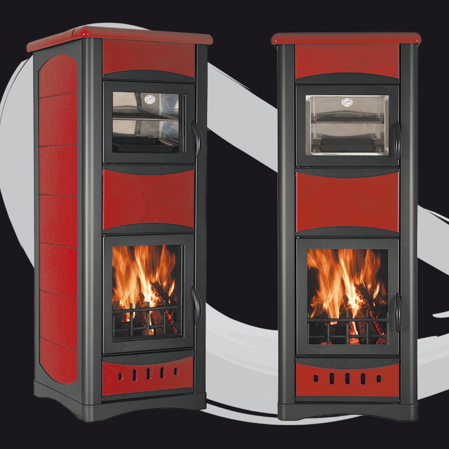 Stove:UNIFLAM Idro Boiler 25+ Oven Red Bordeaux - Warrior Stoves Ltd